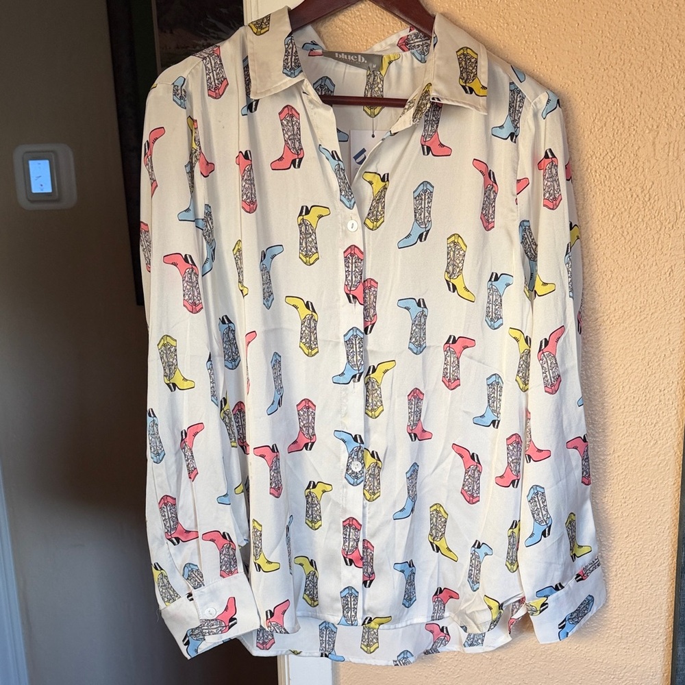 Colorful Boot Print Button Down Shirt lane 201